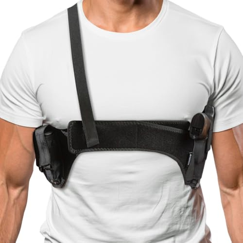 Under Arm Chest Holster for Men and Women, Dual Magazine Pouch - 1911 Shoulder Holster for Concealed Carry - Universal Shoulder Gun Holster for 9mm Glock 19, Belly Band for Pistols & Revolvers