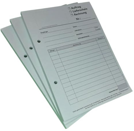 Block Kombiformular für Kleinunternehmen,Auftrag - Lieferschein - Rechnung DIN A5, 2-fach selbstdurchschreibend,2x50 Blatt weiß/grün - (23741) (4)