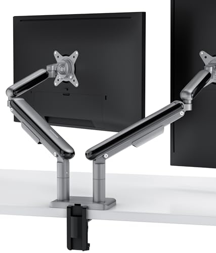 Desktronic skärmstativ för dubbla enheter, justerbar skärmarm, skrivbordsfäste, 360° rotation och full rörelselutning, ergonomisk, VESA 75/100 mm, svart