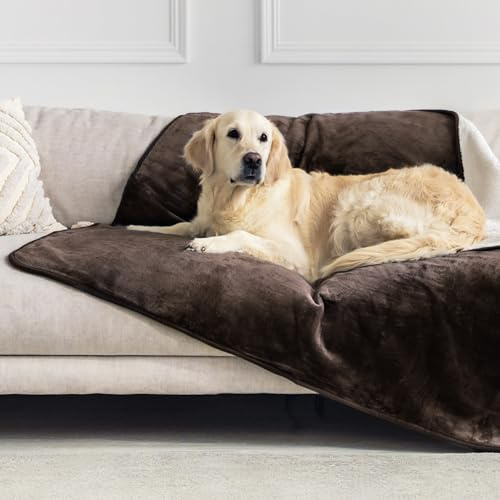 Dreamzie - Manta Impermeable Perro 127x152 cm - Mantas Perros Medianos Reversible y Lavable - para Sofá y Cama - para Perro Pequeño - Sherpa -Marrón
