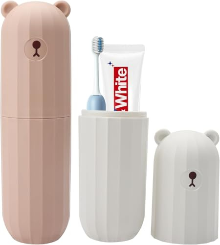 Astuccio per spazzolini da denti, 2 pezzi, custodia per spazzolino da denti, custodia portatile per spazzolino da denti, versatile per casa, viaggi, campeggio, 20 x 5,5 cm, bianco + rosa