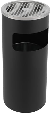 Loobiiny Cubo de basura de pie, de acero inoxidable, con cenicero, para exteriores, 15 l