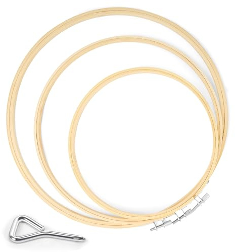 Caydo 3 PCS Embroidery Hoops with Metal Screw Tool, 20cm to 30cm Bamboo Embroidery Hoop Set for Embroidery and Sewing, Large Cross Stitch Hoop for Home Crafts and Ornaments