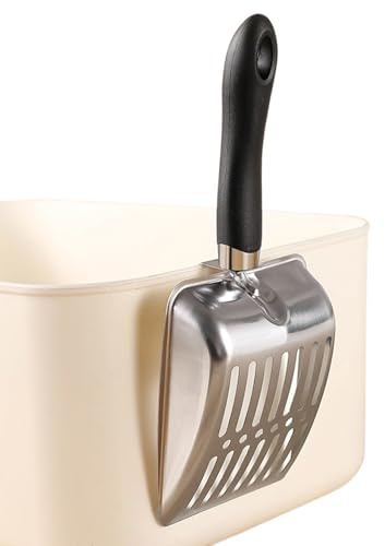 Kattströspade – rostfritt stål kattspade med robust sil | ergonomisk kattlåda borste med långt handtag för kattströ, hygieniska rengöringstillbehör för