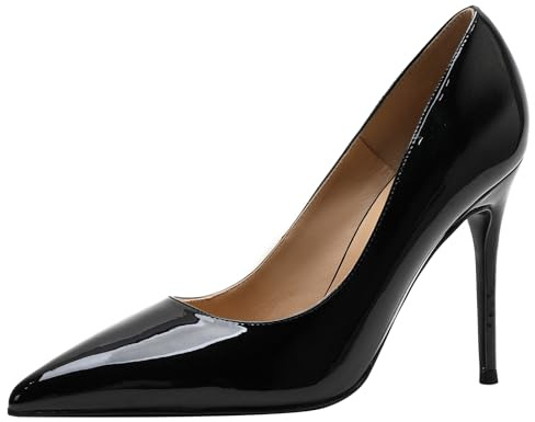 Wtharosa Donne Stiletto Pumps Classico Punta Alti Tacchi Pelle Verniciata Court Scarpe per Ufficio Lavoro E Eventi Formali,Black(Heel:8cm),40 EU