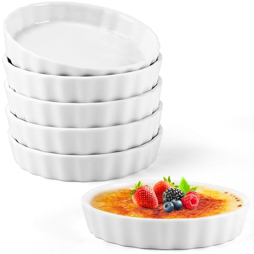 Dyrfolm Set Of 6 8 Oz Creme Brulee Ramekins 5 Inch, White