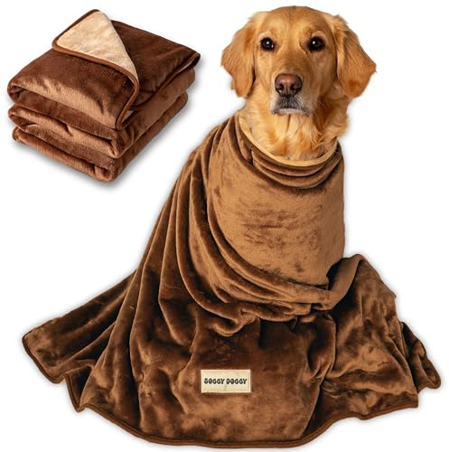 SOGGYDOGGY® UK: Luxury Large Dog Blanket for Sofa & Bed, Double Layered Twice as Thick as Most, Super Soft Pet Throw, Dog Blankets Washable, Plush Dog Fleece Cover for Sofa, Car & Bed 130x90cm (Brown)