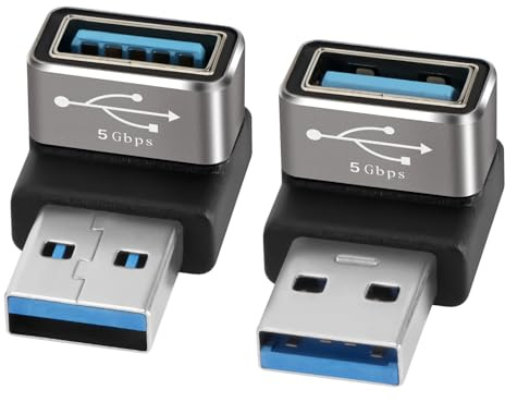 90 graders USB 3.0 vinkelkontakt adapter 2 stycken, 5 Gbps (90 och 270) graders USB-kontakt till hona, vinkeladapter, kontakt med snabbladdning och dataöverföring, kompatibel med bärbar dator, PC, mus