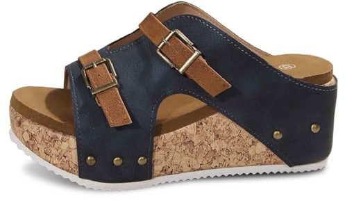 Générique Chaussons pour Femmes pour Un Confort Quotidien, Style Plage en Plein air, avec Bout Ouvert, Boucle, Plateforme, Talon compensé, Mode Estivale