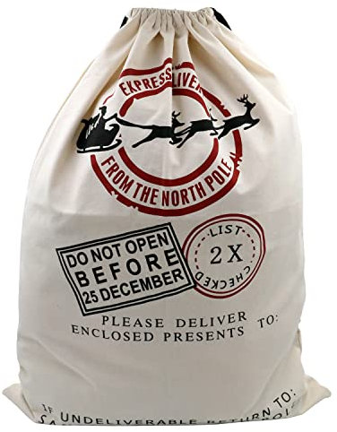 TRIXES Cream Christmas Stocking Santa Sack/Bag – Perfect for Xmas Presents - 70cm x 50cm – Great for Kids or Adults Complete with Drawstring Top – Can be Self Personalised