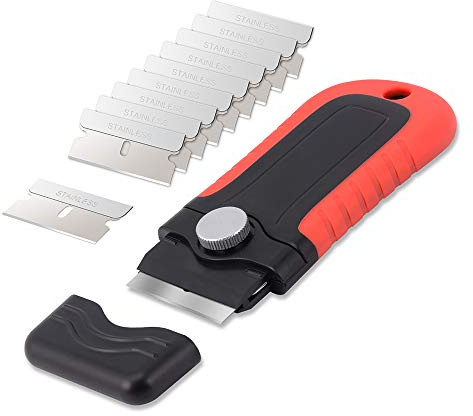 Gomake Razor Blade Scraper Tool with Blade Storage Container, Glass Cooktop Stove Scraper with 10PCS Stainless Steel Blades for Glass Clean,Paint,Old Label,Decal Sticker,Adhesive Remover