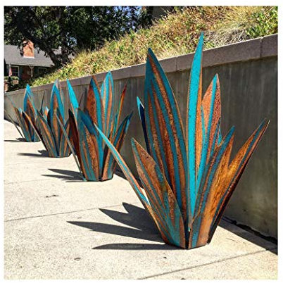 Sculpture Rustique de Tequila Bleue - Art décoration Statue Déco à la Maison, Figurines de Jardin, Ornements de Pelouse, Piquets de Jardin, Plantes d'agave en Métal pour Cour Extérieure, 13.8inch