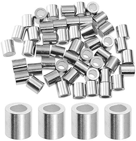 PHITUODA 50pcs 3/16 Inch Aluminum Crimping Stop Sleeve for Wire Rope and Cable, Round Hole Type