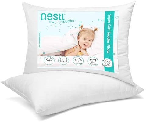 Nestl Almohada para niños pequeños, Paquete de 2 Almohadas para bebé, Almohada de algodón orgánico para Dormir, Almohada de Viaje Suave para niños, Almohada Cama Infantil, 33 x 45 cm
