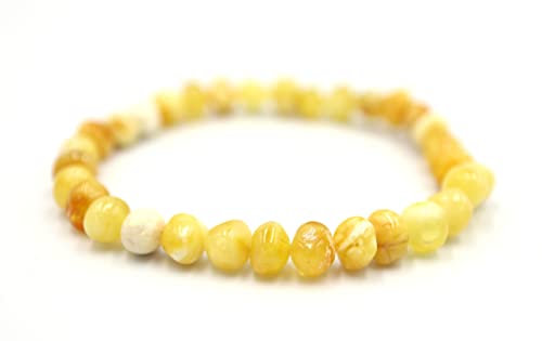 amber-us Baltisches Bernsteinarmband auf Elastischem Band | Mehrfachlänge | Mehrere Farben | Hergestellt aus natürlichen authentischen runden Bernsteinperlen | Bernstein Armband (Yellow, 18.00)