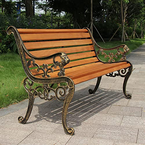 Gartenbank Holz, Wetterfeste Parkbank, Terrassenbänke for Den Außenbereich, Gartenbänke for Den Außenbereich, Massivholz+Metall, Belastbarkeit 200kg, for Terrasse Park Rasen Hof (125*60*78cm) B