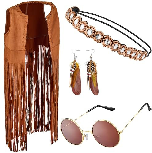 Indianerin Kostüm Set mit Haarband + Brille + Ohrringe (XL)