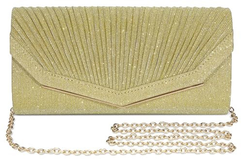 BAICLES Abendtasche Damen Clutch Goldgelb Elegant Brauttasche Hochzeit Glitzer Handtasche Goldgelb Damen Klein für Kleid Umhängetasche Damen Klein für Party Freizeit