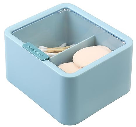 SYBDXJ Wattestäbchen Aufbewahrung Behälter, Wattepads Q-Tips Behälter Aufbewahrung Halter, Badezimmer Make up Organizer Wattepadspender mit Deckel, für Kosmetik, Qtips, Elastische Haargummis (Blau)