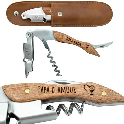 ERNESTINE - Tire-bouchon Papa sommelier en acier inoxydable gravé, professionnel, fête des pères et Noël - ouvre-capsule, couteau - Cadeau personnalisé pour homme- Ouvre-bouteille cadeau anniversaire
