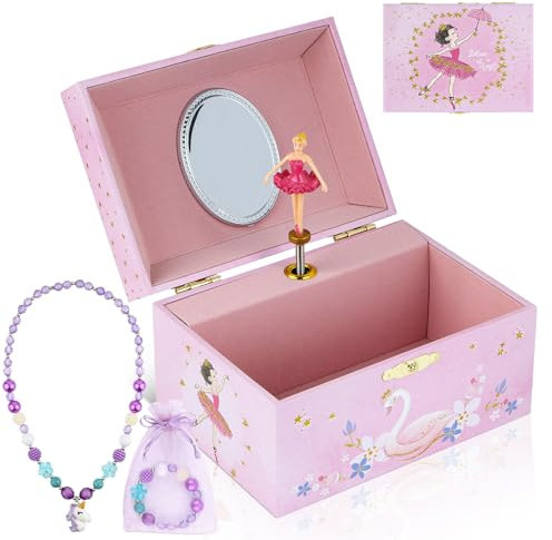hombrima Boîte à bijoux de musique, boîte de réception de bijoux de musique avec jeu cadeau de ballerine tournante pour filles enfants filles