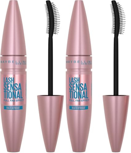 Maybelline Mascara, Lash Sensational Volumizing and Thickening Waterproof Mascara, Black (Pack of 2)
