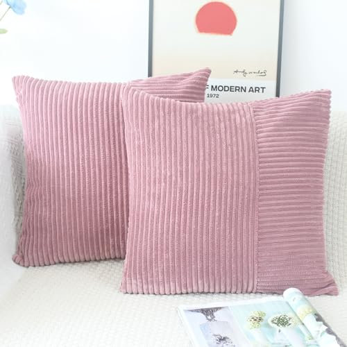 OYIMUA Rosa Lila Kissenbezug 50x50 Cord Kissenbezüge Kordsamt 2er Set Weich Gestreift Deko Kissen Kissenhüllen Modern Sofakissen Dekokissen Kuschelig Kissenhülle Zierkissen Wohnzimmer