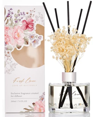 M&SENSE Duftstäbchen Set, 200ml Frischer Leinen, Aroma Diffuser mit 7 Stäbchen & Schleierkraut, langanhaltender Raumduft für Badezimmer, Schlafzimmer, Regal, Geschenkidee für Sie, MSRD0208
