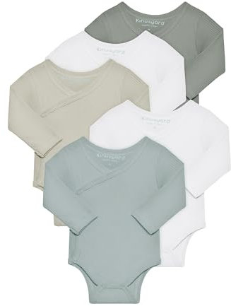 Kindsgard Wickelbody langarm „trunder“ – Grün 56 – 5er-Pack aus Ripp-Baumwolle – OEKO-TEX zertifiziert – weich, dehnbar & bequem – unisex Baby Body mit Druckknöpfen
