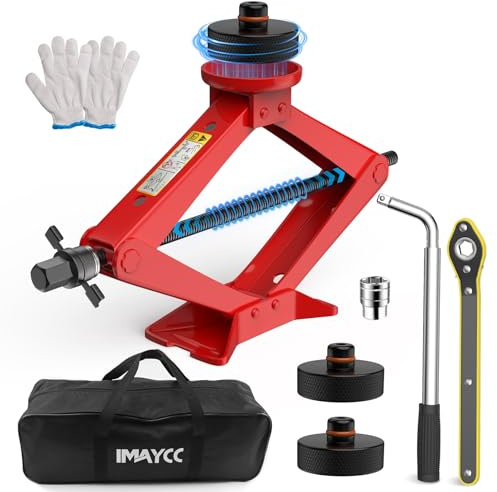 IMAYCC Gato de Coche para Tesla Model 3/Y/S/X,2.5T Gato de Tijera con 2 Almohadilla de Elevación Tesla Jack Pads, Manivela Y Llave Telescópica para Tuercas de Rueda Accesorios para Vehículos Tesla