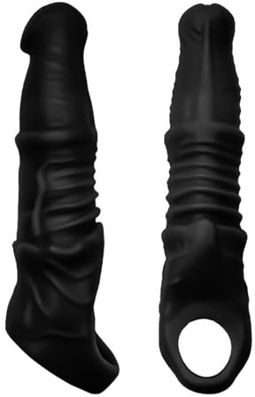 JXszxbt 24cm Penishülle Realistischer Horse Dildo Penis Sleeve mit Hodenring, Monster Pferde Penismanschetten zur Penisverlängerung und Penisvergrößerung Sexspielzeug Für Männer Paare(Schwarz)