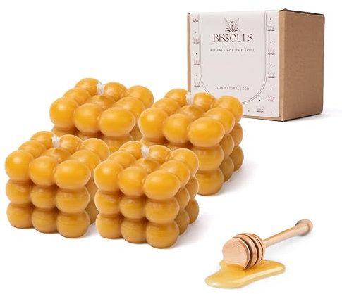 Pack 4 Velas de Miel de Abeja Natural 428gr 32horas Perfectas Velas Decorativas Velas Aromáticas de Cera Pura de Abeja Set para Regalar Aroma a Miel Natural Sin Parafina Candles Regalo Original Mujer