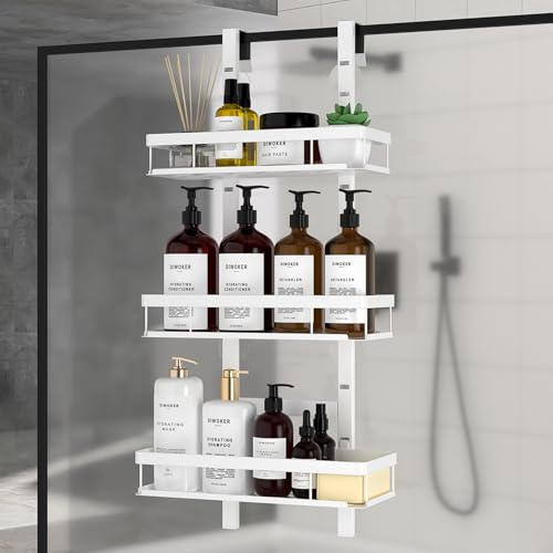 Diwoker Mensola Doccia da Appendere, Mensole Doccia Senza Foratura, Porta Shampoo Bagno da Appendere, Supporto per Accessori Bagno Nero (Bianco, 3 Livelli)