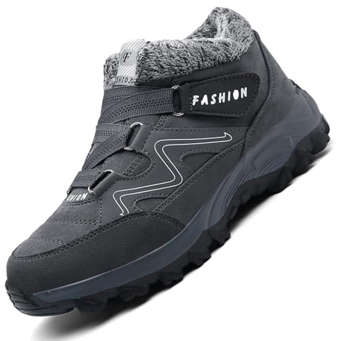 Unitysow Botas para Hombre Botines de Invierno Forradas con Pelo Botas de Nieve Zapatos de Calentitas Ligero Cómodas Zapatos de Outdoor Gris 42 EU