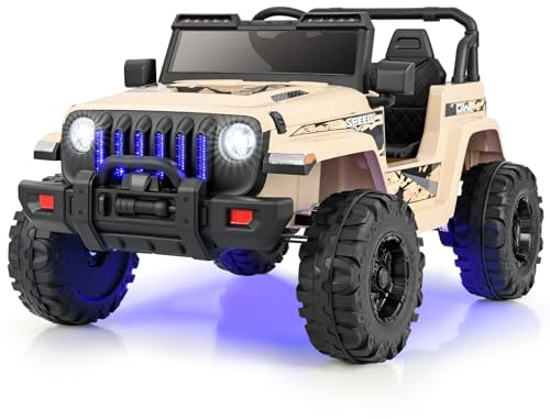 COSTWAY Elbil för barn, 12V elektrisk barnbil med 2,4G-fjärrkontroll & MP3 & musik & tuta & strålkastare, 2,6–6 km/h, elektrisk bil för barn från 3 år (khaki)