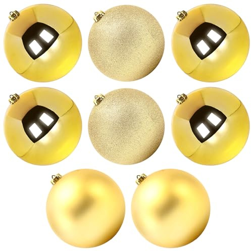 Benjia Extra Large Size Outdoor Christmas Ornaments, Oversized Huge Big Shatterproof Xmas Christmas Plastic Balls for Outside Lawn Yard Tree Hanging Decorations (6/150mm, Gold, 8 Packs)