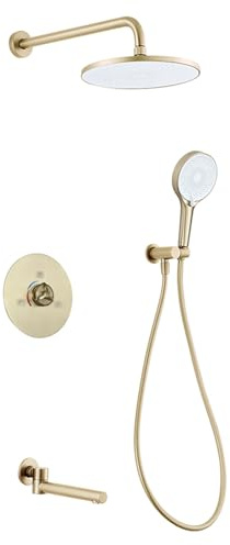 QIYFOZ Juego de Ducha empotrada, Kit de Ducha con 3 Funciones de Agua Caliente y fría, Cabezal de Ducha empotrable de Pared, Kit de Ducha empotrada en Oro Cepillado