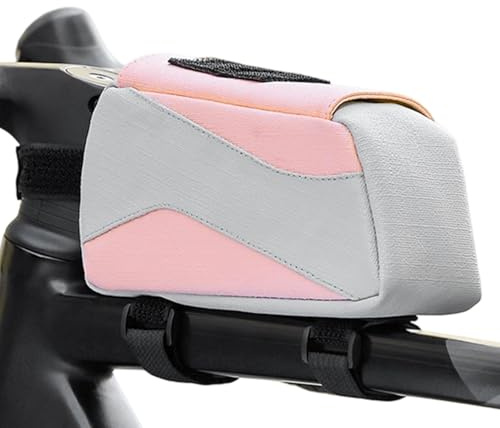 Bike Frame Bag - 1l Storage Pouch Pack | Bicycle Front Frame Bag for Road Mountain Commuting, Waterproof Compact Frames Organizer with Zipper Pocket for Travel Cycling Hiking,21x10x7cm Pink Grey Black