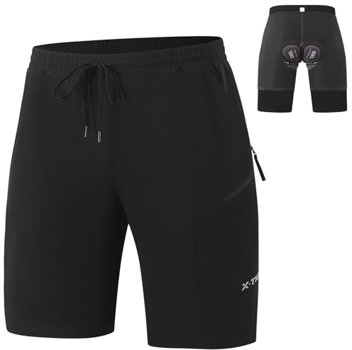 X-TIGER Men's Mountain Bike Shorts 5D Padded Loose-fit Biking Riding Cycling Bicycle Biker Shorts Zipper Pockets Quick-Dry Waterproof Black
