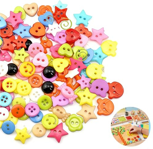 ZWWOGE 200 Botones para Niños de Resina Formas Redondas de Dibujos Tamaños 8-23mm Para Manualidades DIY Costura Decoración de Ropa Desarrollo Infantil Botones de Colores regalos 50 cumpleaños
