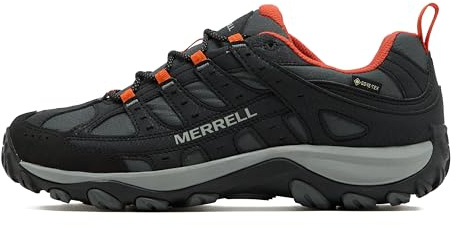 Merrell Men's Accentor Sport 4 Gore-TEX Walking Shoe, Waterproof, Suede and Mesh Upper, EVA Midsole, Rubber Outsole (Black/Red, UK Footwear Size System, Adult, Men, Numeric, Medium, 9)