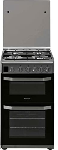 Hotpoint 50cm Double Cavity Gas Cooker with Lid - Stainless Steel