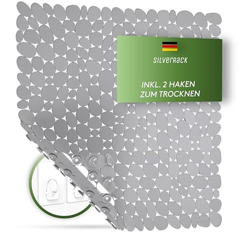SilverRack Duschmatte rutschfest 53x53 cm (Grau Kiesel Steinoptik) - Antirutschmatte Dusche BPA frei - Badematte rutschfest & maschinenwaschbar - Duscheinlage rutschfest & schimmelfest