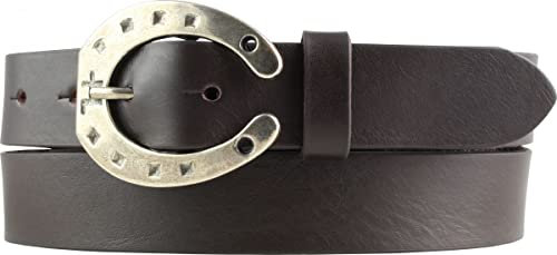 BELTINGER Kinder-Gürtel für Reiter mit Hufeisen-Gürtelschnalle aus Vollrindleder 3 cm | Reiter-Gürtel 30mm für Reithose | mit Pferde-Motiv | Braun 70cm