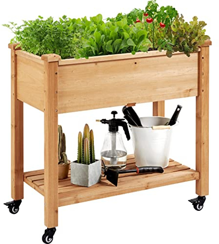 Yaheetech Carré Potager Surélevé Lit de Jardin sur Pieds avec Etagère Inférieure de Rangement en Bois pour Terrasse/Balcon/Jardin 87 x 83.5 x 47 cm