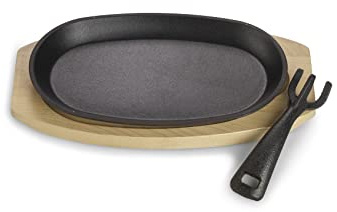 ECHTWERK serveringsskål av gjutjärn, serveringsfat, gryta med serveringsbräda, grillpanna, redan gräddad, lämplig för ugnar, grill, BBQ och induktion, Big-Edition, Ø 12 cm