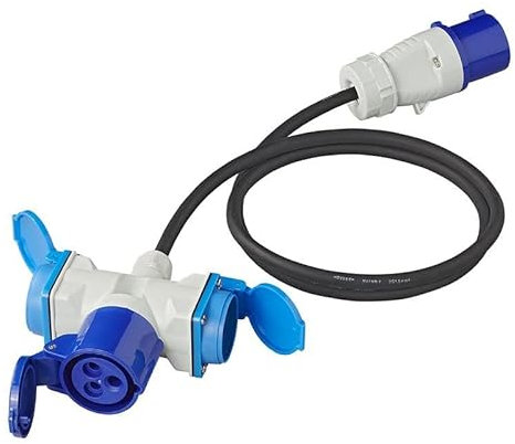 ProPlus Adapterkabel 150cm 3x1,5mm² von CEE Stecker nach 2xSchuko + 1xCEE Steckdose