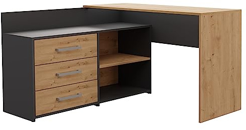 CDF MOLINE - Hörnskrivbord med förvaring - 3 lådor + 2 hyllor - 120 x 50 x 76 cm - Datorskrivbord