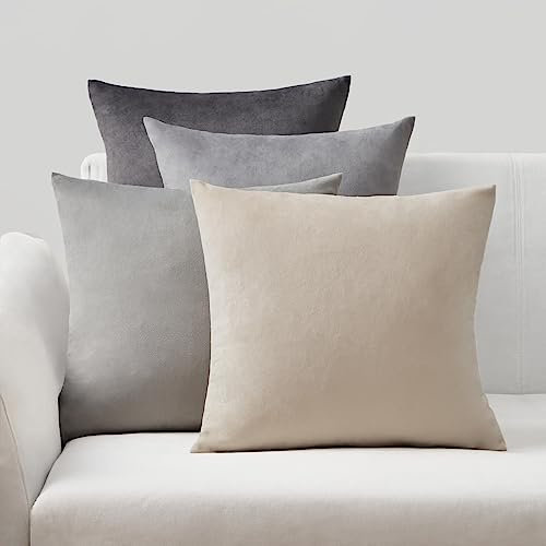 Topfinel 4er Set Kissenbezug 45x45 grau Samt Kissenbezüge Kissenhüllen Sofakissen Dekokissen deko für Kinderzimmer Wohnzimmer Farbverlauf