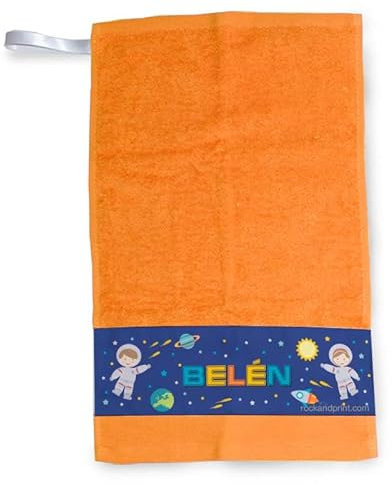 Toalla Cole Guardería ASTRONAUTAS Personalizada Nombre Con Cinta para colgarla Vuelta al Cole Regalo Niño Niña Infantil Fomdo del mar
